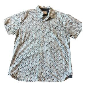 Men's Thread & Cloth Floral Button Down, Short Sleeve, White/Blue, Large